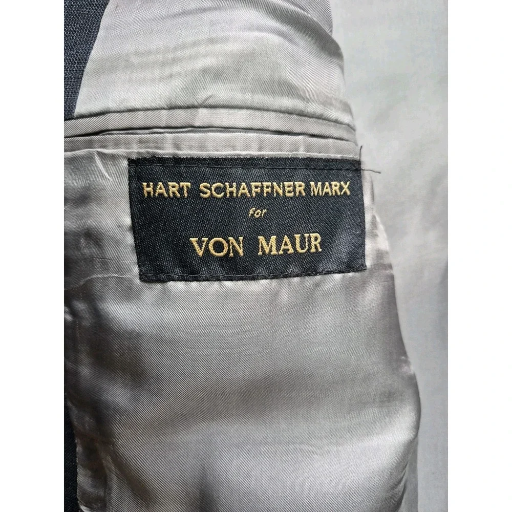 Hart Schaffner Marx Wool Sport Coat 40R Blue Brown Plaid USA 2 Button Mens